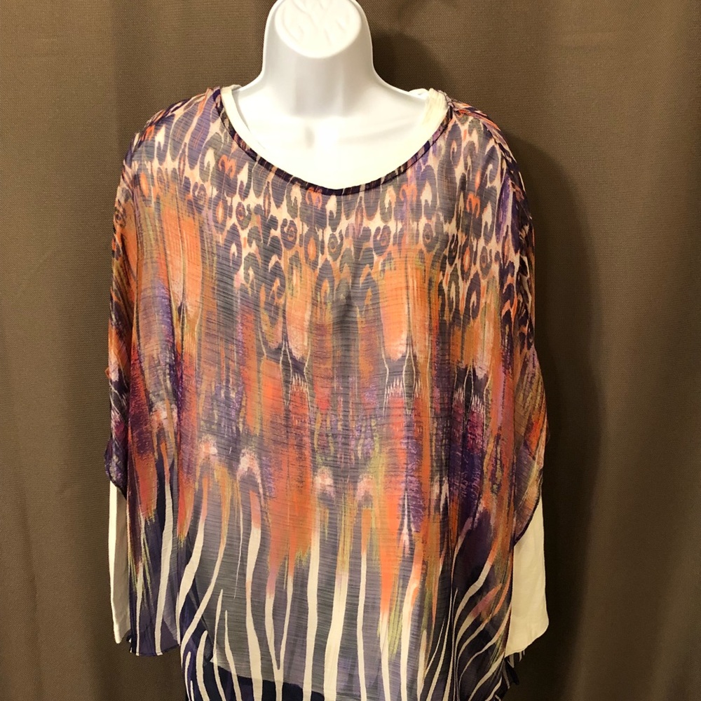 Chico’s sheer multi color poncho style blouse. OS